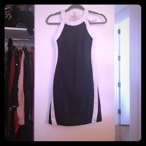 Navy crochet mini dress with white lining